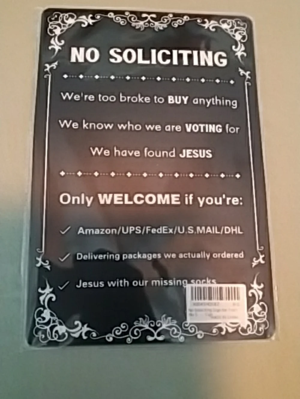 No Soliciting Black Decorative Sign